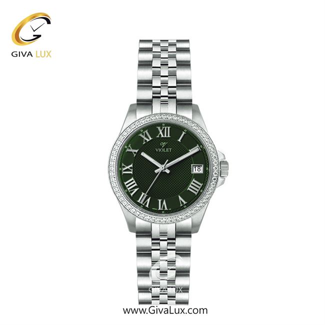 ساعت مچی اورجینال زنانه ویولت VIOLET نقره ای | نقره ای| سبز یشمی تیره| کد رفرنس 0561 | 0576